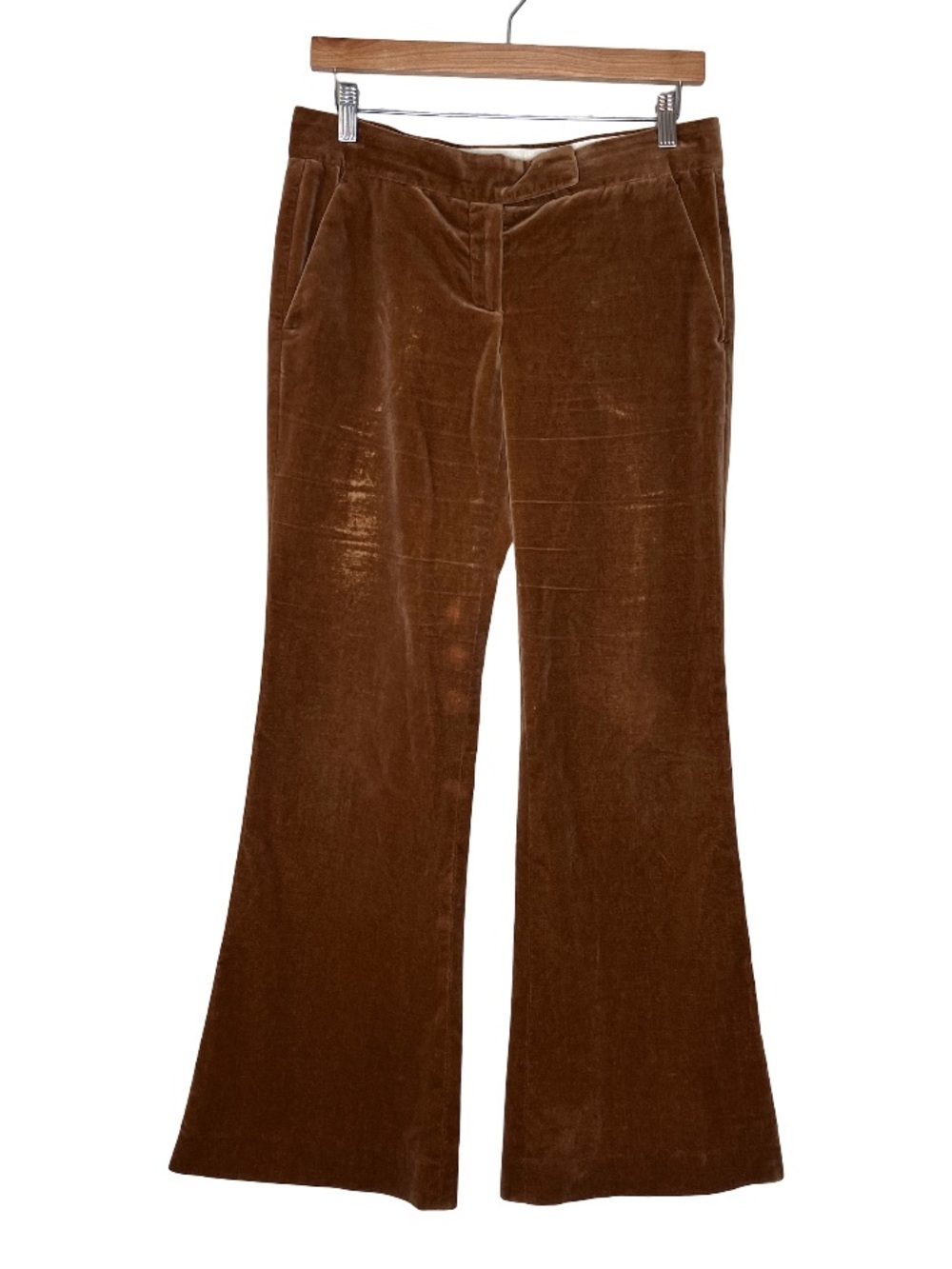 Theory Y2K Velvet Low-Rise Sz 6 Wide-Leg Rust Flared Pants